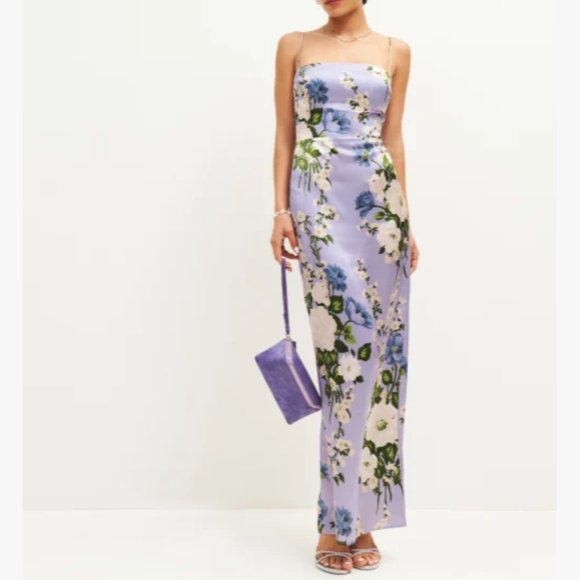 Reformation Dresses & Skirts - Reformation Frankie Silk Dress in Garden Soiree Purple White Floral Maxi